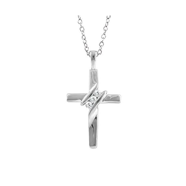 10k Diamond Three-Stone Cross Pendant Necklace Religious Jewelry (0.05cttw, I-J/I2-I3) 18" - Image 3