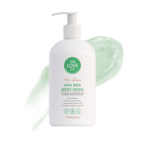 Image of THE LOVE CO. AHA BHA Body Wash 236ml | 5% Glycolic, Lactic & Salicylic Acid | Gently Exfoliates, Fights Acne & Unclogs Pores | With Barrier-Boosting Ceramides | Sulphate-Free | Unisex