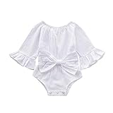 Xmiral Kinder Mädchen Flare Ärmel Elastisch U-Boot-Ausschnitt Strampler Einfarbig Bowknot Onesies Overall Infant Newborn Sommer Kleidung Outfits(Weiß,6-12 Monate)