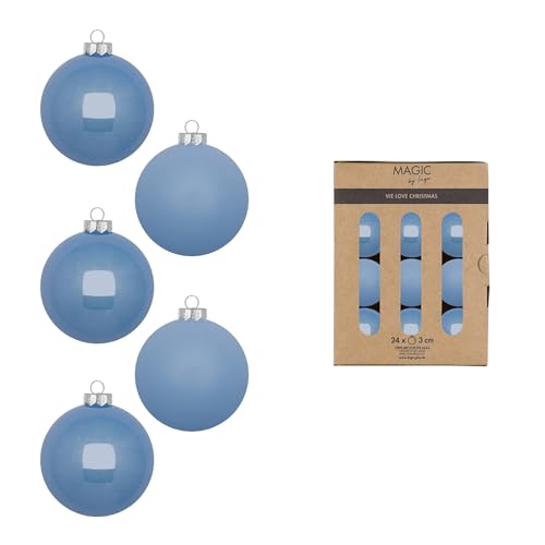 Weihnachtskugeln Glas 3cm 24 Stück - matt & glänzend - Mini Christbaumkugeln Weihnachtsbaumkugeln für Weihnachten - Christbaumschmuck & Weihnachtsbaumschmuck - Airy Blue