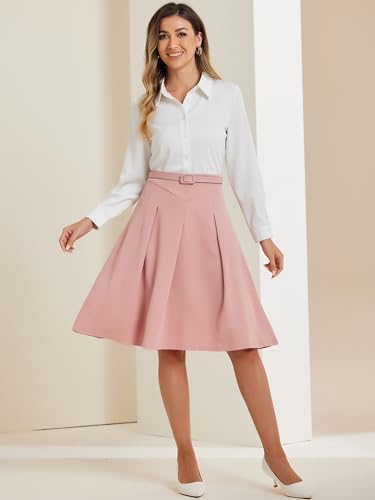 Image of Allegra K Women's Office Work Skirts Belted Waist Midi A-Line Pleated Skirt