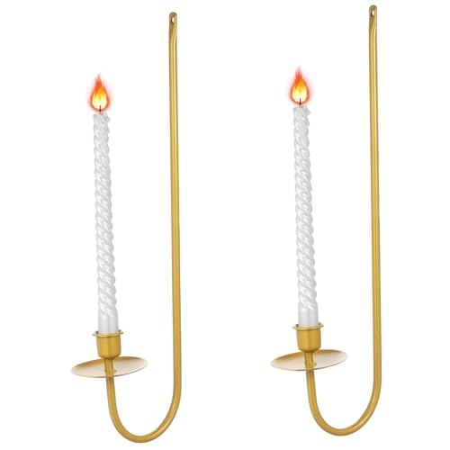 Cabilock 2 Pcs Wall Mount Candle Holders Gold Decorative Taper Candle Holders Metal Construction Classic Wall Sconce Safety Edges Perfect Present for Housewarming Office Decor