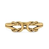 Blue Apple Co. Yellow Tone, Sterling Silver Size-7 Classic Fishermans Knot Design Style Infinity Loop Double Rope Knot Oxidized Ring Oxidized Band Solid 925 Sterling Silver Thumb Ring (5.4mm)