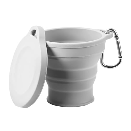 Collapsible Cup 200ml Grey Silicone Large Portable Foldable Cups Reusable Portable Camping Cup with Sealing Lid Leakproof Collapsible Coffee Cup for Outdoor Traveling Hiking Camping Picnic(Grey)