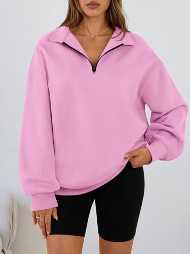 Image of Trendy Queen Women's Oversized Sweatshirts Half Quarter Zip Fleece Sweaters | Soft Cozy Zip Pullover, Comfort Warm Sweaters for Fall Winter, Fashion Mock Neck Outfits