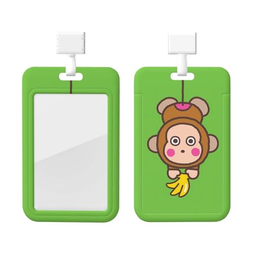 おさるのもんきち 名札ケース カードホルダー カードケース 名刺入れ 縦型 定期入れ 保護ポーチ 吊り下げ名札 ネックストラップ付き 軽量 取り付け簡単 おしゃれ 首掛け オフィス 学校 社員証 展示会 通勤 通学 男女兼用 1枚