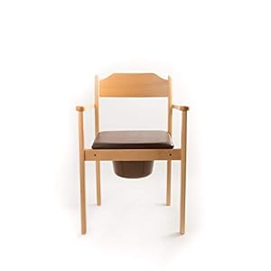Hygiënische toiletstoel, nachtstoel, premium design, hoogwaardig hout, gevoerde zitting, uitneembare emmer met deksel, gecertificeerde toilethulp (lichtbruin)