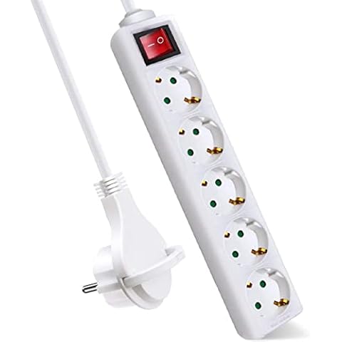 EXTRASTAR Regleta Alargador con 5 Enchufes e Interruptor Cover