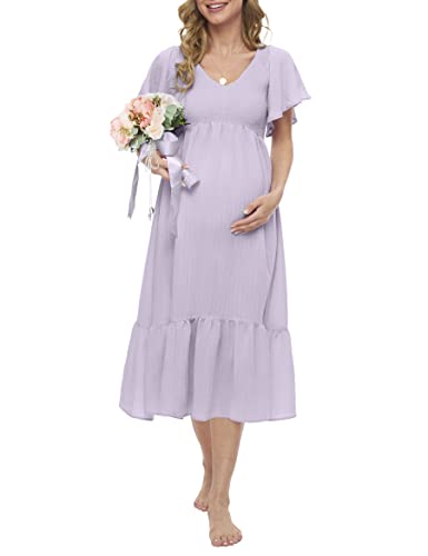 Peauty Maternity Dress Summer Dress Baby Shower Dress Boho Maternity Dress Womens Midi Dress Lavander M