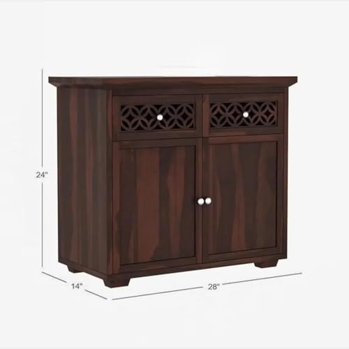 Image of Amazon Brand - Solimo Solid Sheesham Wood Malta Sideboard Cabinet with 2 Drawer and 2 Door Storage for Bedroom, Living Room, Home and Office (Walnut Finish)