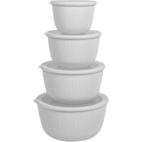 BoxedHome Salatschüssel mit Silikon Deckel Groß 4er-Set 4 7L/3 2L/2 1L/1 2L Rührschüssel aus BPA-freiem Kunststoff Stapelbar Spülmaschinen- und mikrowellengeeignet für Camping und Küche Grau
