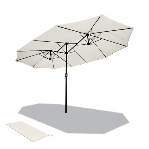 VOUNOT® Sombrilla Parasol Rectangular, Sombrillas Jardin Grandes para Terraza Playa Piscina Mercado Patio Exterior, 460 x 270 cm, Protección Solar UV50+, Doble Beige