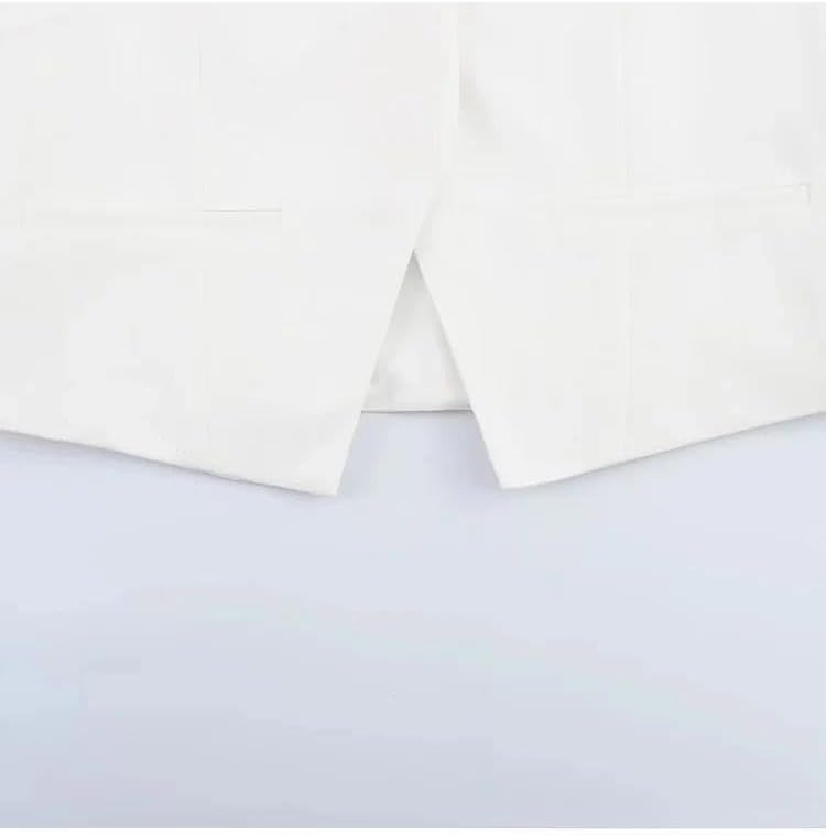 Womens Solid Suit Set V Neck Single Button Vest Blazer and Straight Loose Pants Spring Summer Outfit