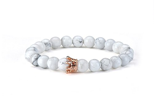 2 pcs Couple Bracelet Black White Stone Bracelet Rose Gold & Silver Crown Queen 8mm Beads Bracelets2