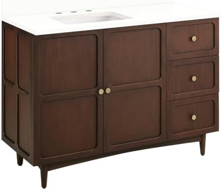 Signature Hardware 953980-48-RUMB Delavan 48" Single Vanity Set with Mahogany Cabinet, Quartz Vanity Top, and Rectangular Sink - 3" Faucet Holes - Cold Brew/Arctic White