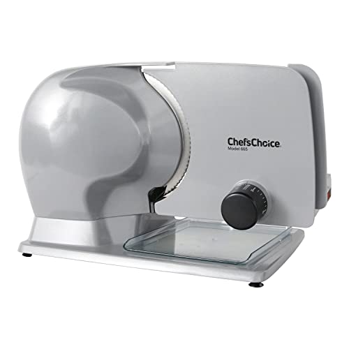 Chef's Choice 665 Professional Electric Food and Meat Slicer with Stainless Steel Serrated Blade Features Slice Thickness Control NSF Certified, 8.5-Inch, Gray