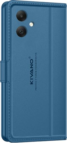 Image of KIVANO LUXE Compatible for Samsung Galaxy A05 / Samsung Galaxy F05 / Samsung M05 Luxury Handmade Leather Magnetic Flip Folio Case | Card Holder & Kickstand | Slim Protective Cover | Unisex - Blue
