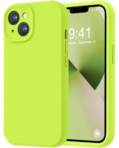 Image of LOVE 3000 Designed for iPhone 13 Case, Premium Silicone with [Camera Protection] [Soft Anti-Scratch Microfiber Lining] Shockproof Protective Case for iPhone 13 Women Men Girls 6.1 inch, Fluorescent Green