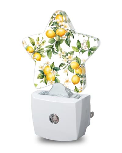Image of Lemon Tree Star Night Light Plug in, Decorative Night Light for Kids Room Nursery Bedroom, Soft Glow Sensor Lamp for Hallway Bathroom, Compact Energy Saving