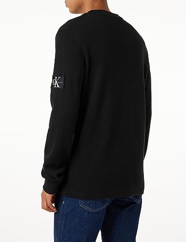Calvin Klein Jeans Badge Waffle Ls Tee J30j323485 Camiseta de Punto, Negro (Ck Black), M Hombre