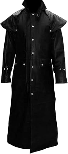 Mens Leather Long Coat Duster Riding Hunting Steampunk Black & Brown Trench Matrix Coat