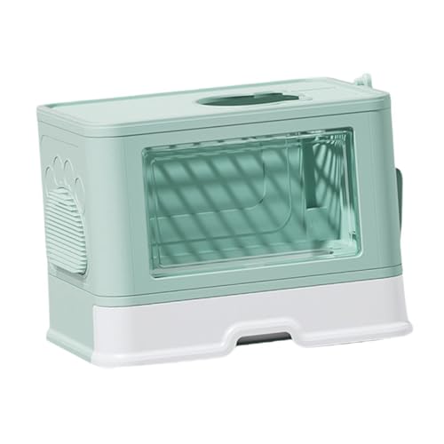 Folpus 完全密閉型猫ボックス 子猫トイレ スコップ付きで洗える 移動が簡単なペット用便器 猫用トイレ 小型ペット用, 緑