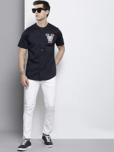 Image of The Indian Garage Co Men Regular Fit Placement Print Half Sleeves Baseball Collar Casual Shirt