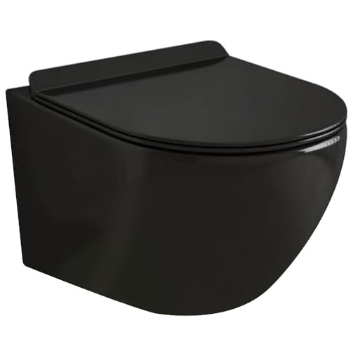WC Suspendu noir Sans Bride avec Fixations Invisibles + Abattant Ultra Fin Déclipsable + Frein de...