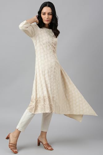 Image of W for Woman Women's Rayon Regular Fit Asymmetric Paisley Print Kurta in Boat Neck