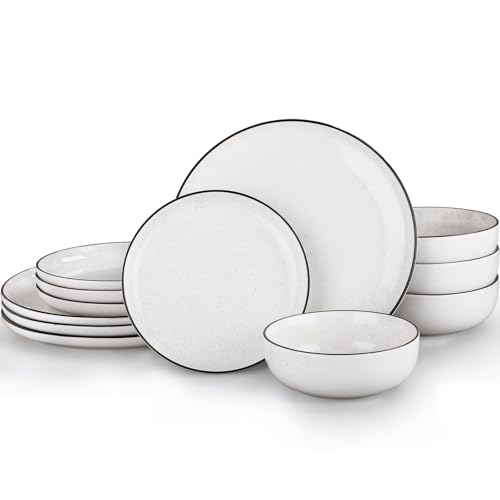 Plates and Bowls Sets for 4,12 Piece Porcelain Dinnerware Sets, White Ceramic Dishware Sets, Microwave and Dishwasher Safe Dinnerware