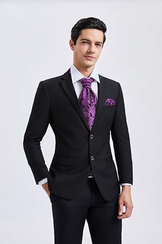 Image of HISDERN Ascot Ties for Men Paisley Floral Ascot and Pocket Square Set Classic Self Tie Mens Cravat Handkerchief for Wedding
