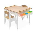 Milliard 2-in-1 Kids Art Table and Chair Set – Activity Table with Storage, Easel Transformation - 5 Paint Cups, and Paper Roll for Endless Creativity