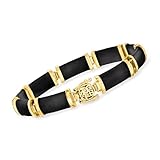 Ross-Simons Black Agate Good Fortune Bracelet in 18kt Gold Over Sterling. 7.5 inches