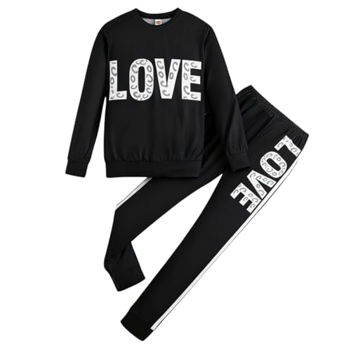Image of Tween Girl's Letter Print Top + Jogger Pants 2 Piece Outfit Set Kids Clothing, Sizes 6-14 Years