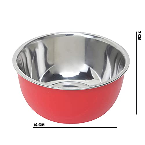 Image of Zaib Microwave Safe Stainless Steel Food Storage Bowl with Lid | Snack Serving Cooked Food Storage Container for Kitchen Capacity- 500 ML Each (4 Pcs Red 500 ML White Lid)