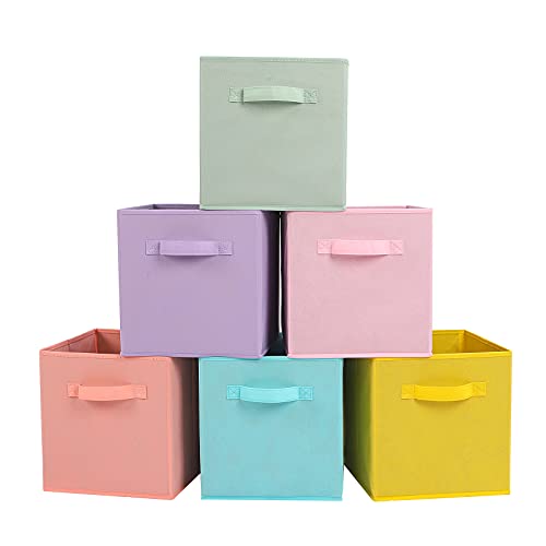 Stero 13x13x13 Inch Fabric Storage Bins 6 Pack Fun Colored Durable Storage Cubes with Handles Foldable Cube Baskets for Home, Kids Room, Closet and Toys Organization Multi Colors