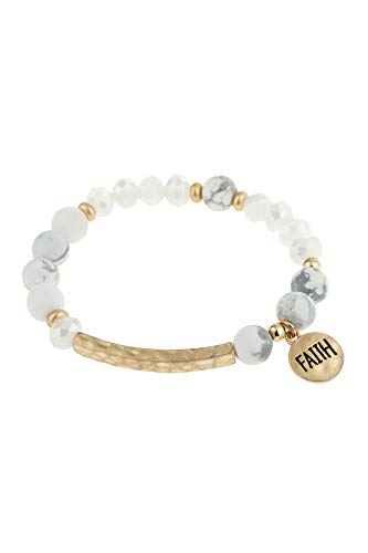Image of RIAH FASHION Inspiration Engraved Bar Sparkly Crystal Bead Bracelet - Religious Christian Message Stretch Strand Cuff Bangle Lord, Amazing Grace, Philippians Bible