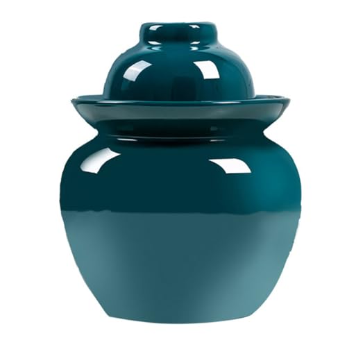 BDMRY Tarro de Fermentación de Olla de gres, Tarro para Pepinillos, Tarros con Tapa para Aceitunas, Tarro de Fermentación o Decapado,Jarrón de Barro,Tarro para fermentar c green-1.75kg