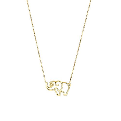 Colgante de oro amarillo de 14 quilates, 15 x 8 mm, diseño de silueta de elefante, barco náutico, anclado a 0,8 mm, cadena de cable plano, joyería para mujer, 43 cm, Yellow Gold