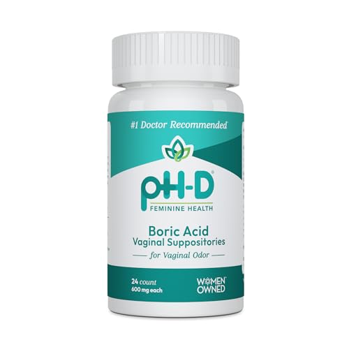 pH-D Feminine Health - 600 mg Boric Acid Suppositories - Woman Owned - for Vaginal Odor Use - 24 Count