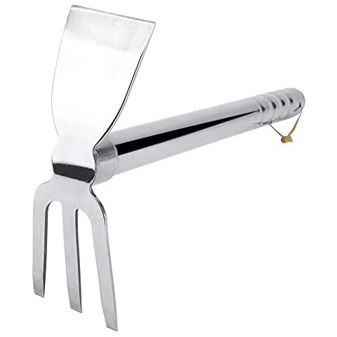 LANYOTA Gardening Rakes Shovel,Digging Hoe Garden Tools 2 in 1 Hoe and Rake,Heavy Duty Stainless Steel Vegetable Flower Planting Digging Gadget Cover