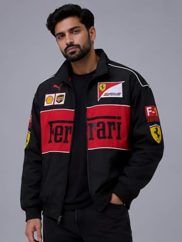 Image of Racing Bomber Jacket For Unisex | Premium Motorsport Winter Puffer Jacket for Men & Women | Streetwear Zip-Up Outerwear | Casual Biker Jacket with Graphic Print (IN, Alpha, M)