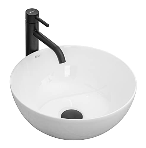 Rea Vasque à poser rond Lavabo Salle de bain en céramique, Blanc, 36 x 36 cm