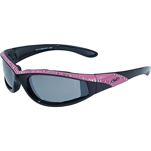 Global Vision 3 Pairs of Marilyn 11 Women's Bling Black Motorcycle Sunglasses Pink Orange Black Gloss Stripe Frames Flash Mirror Lenses2