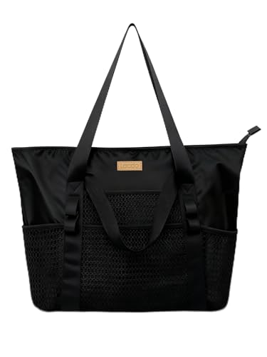 Lacdo Tote Bag for Women, Casual Mesh Tote Bag Hobo Women Foldable Handbag Shoulder Bag, Large Capacity Beach Bag for Travel Picnic Vacation Essentials, Black