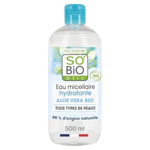Eau micellaire hydratante SO'BIO étic pour nettoyer et apaiser la peau sensible au bleuet