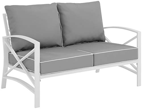 Crosley Furniture Ko60009Wh-Gy Kaplan Outdoor Metal 4-Piece Seating Set (Loveseat, 2 Arm Chairs And Coffee Table), White With Gray Cushions #TOP5