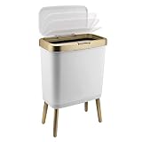 Trash Can with Lid, Plastic Garbage Can with Push Button, Narrow Modern Waste Basket for Kitchen, Sl