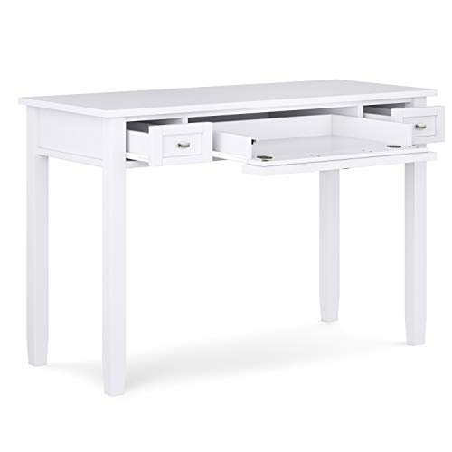 Simplihome Warm Shaker Solid Wood Transitional Modern 48 Inch Wide Home Office Desk, Writing Table, Workstation, Study Table Furniture In White With 2 Drawers #TOP2