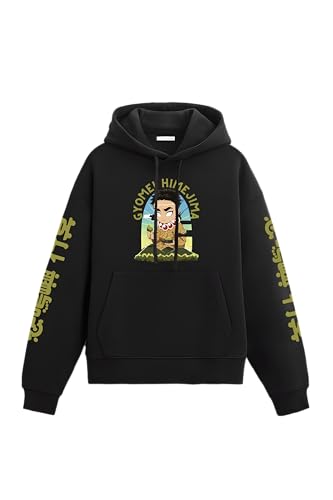 Image of Anime Inspired Design Unisex Pullover Hoodie, Black, Graphic Print Front and Back